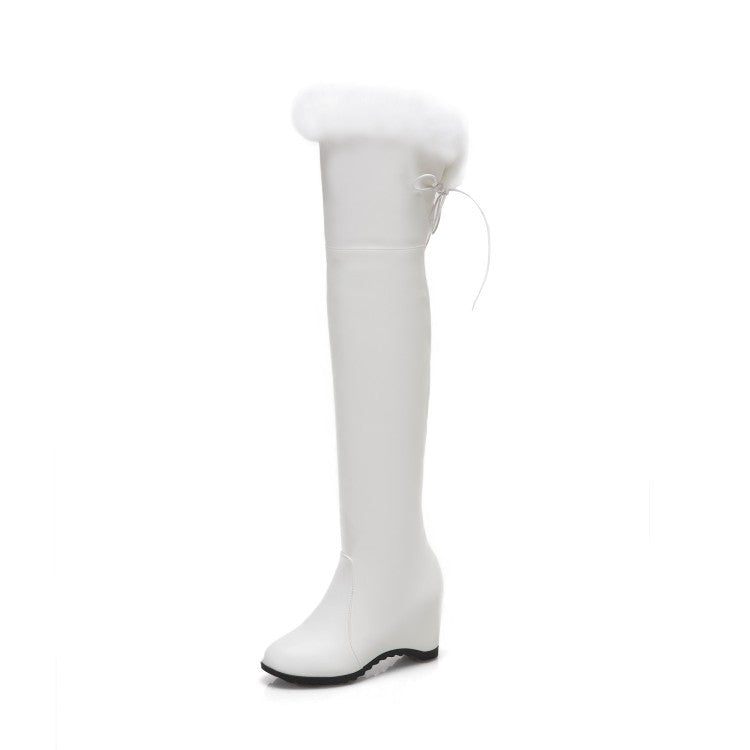 Women's Thigh High Wedge Winter Boots - Over The Knee Fur Plush Heels