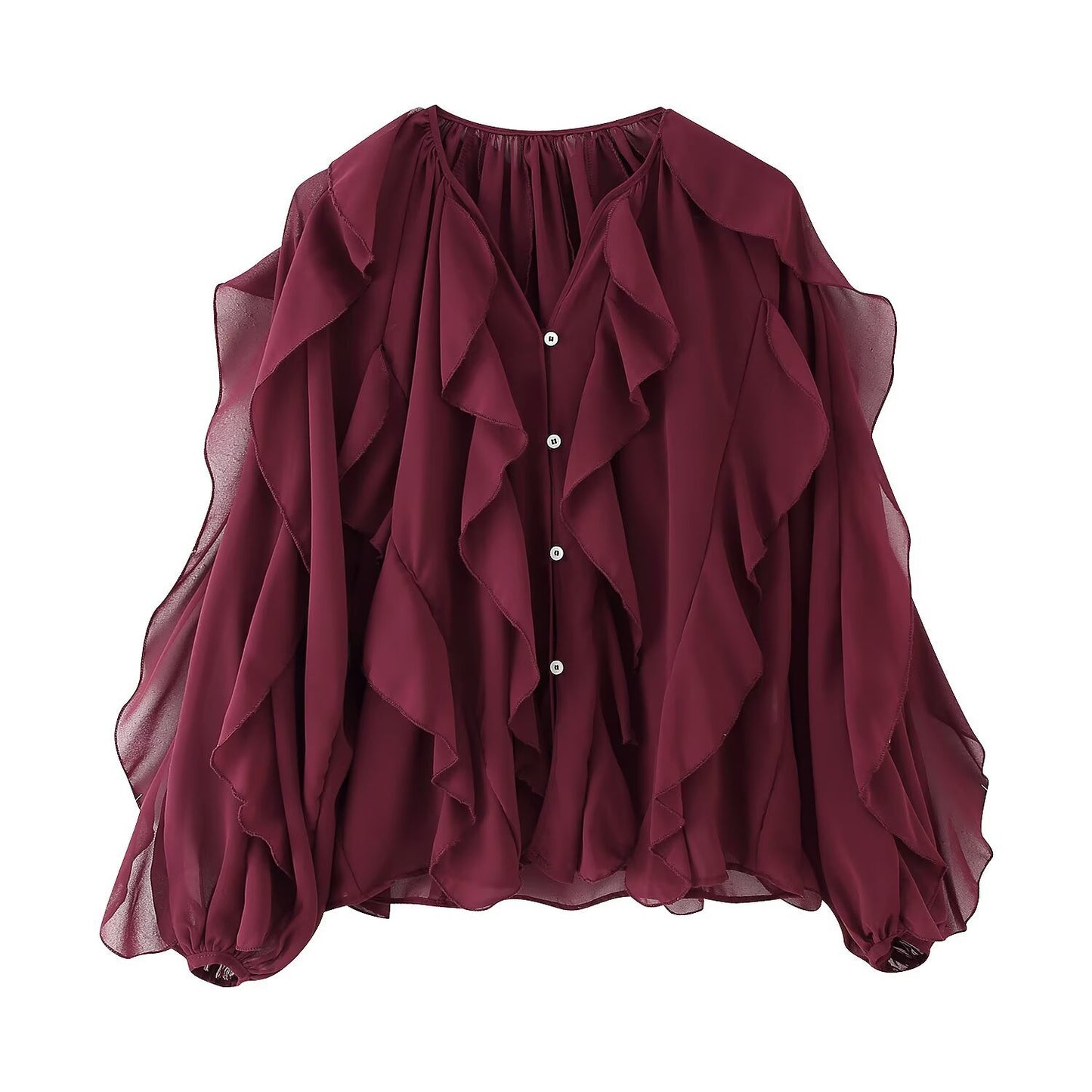 Women's Western-Style V-Neck Layered-Design Blouse - Elegant Long Sleeve Top