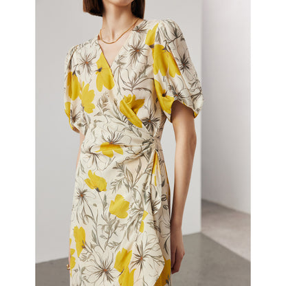Silk Dress with Lace Print - Short Sleeve A-line