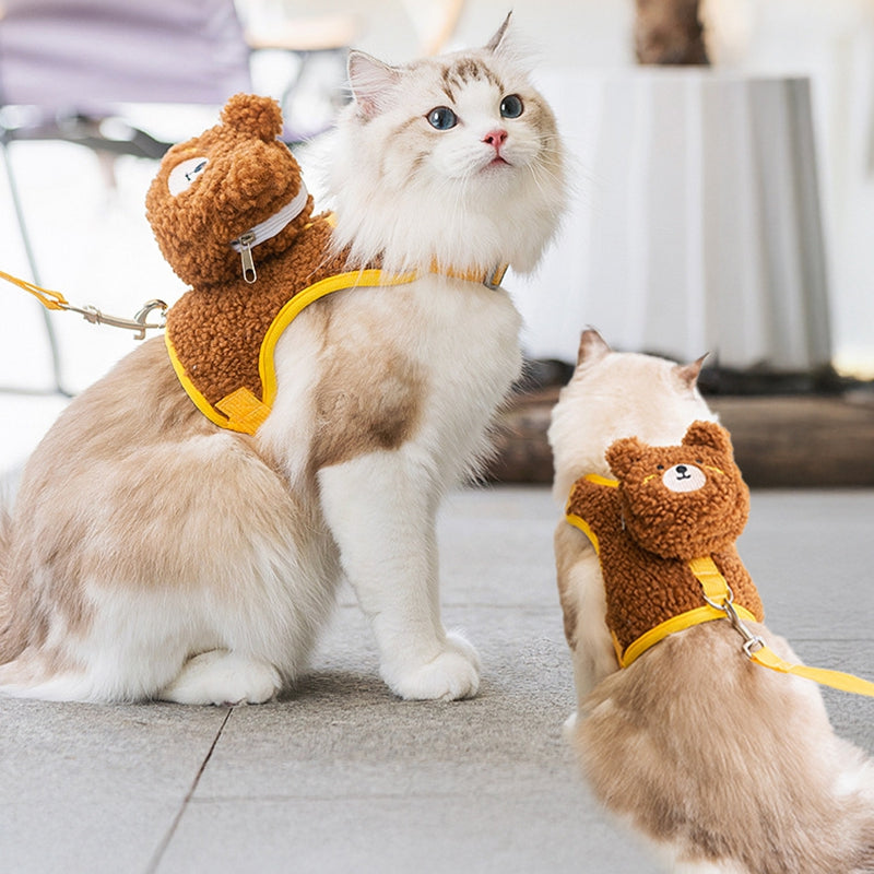 Plush Animal Pet Harness and Leash Set - Soft Vest Style for Cats and Small Dogs