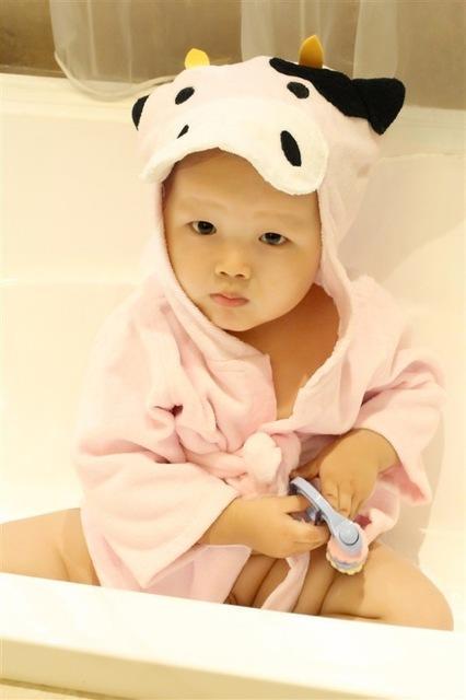 Cotton Baby Hooded Bathrobe - Cute Animal Design Bath Towel