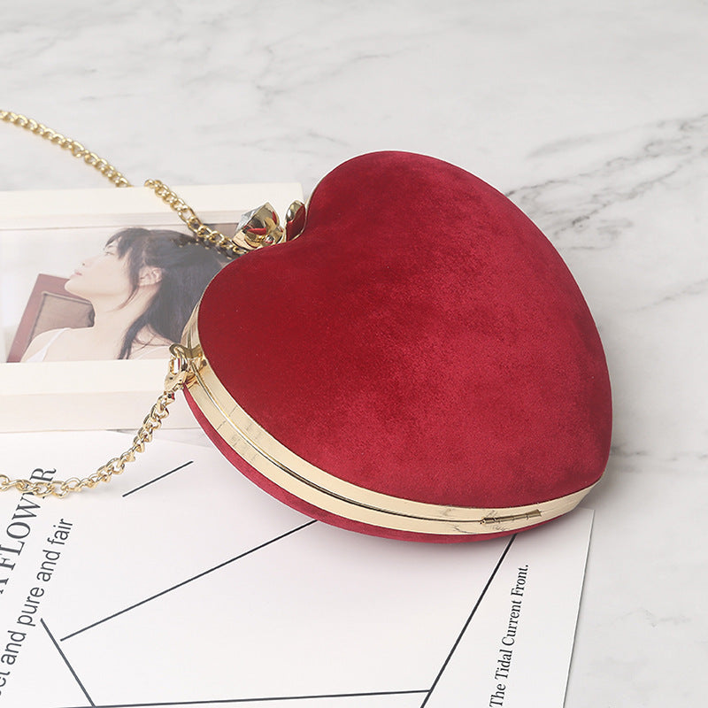 Heart-Shaped Plush Chain Bag - Casual Crossbody Handbag