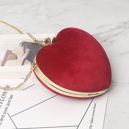 Heart-Shaped Plush Chain Bag - Casual Crossbody Handbag