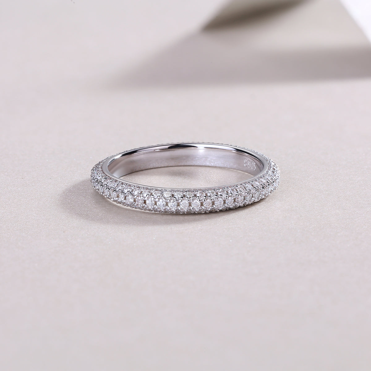 Moissanite Sterling Silver Wedding Ring Set - Platinum Plated Band