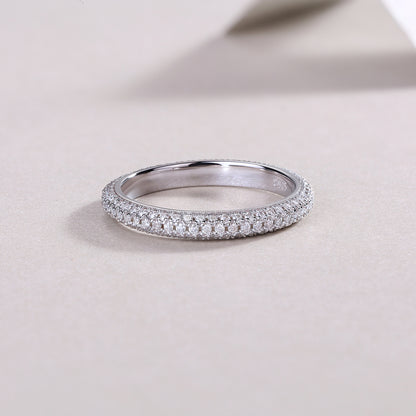 Moissanite Sterling Silver Wedding Ring Set - Platinum Plated Band