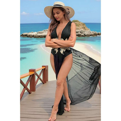 Women's Deep-V High-Slit Beach Vacation Dress - Maxi Summer Slip Dress