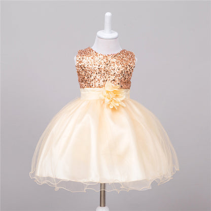 Girls Sequin Princess Dress - Flower Girl Wedding Party Gown