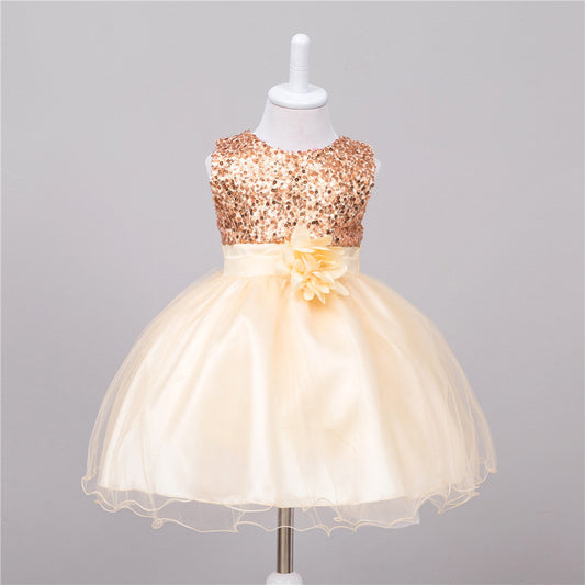 Girls Sequin Princess Dress - Flower Girl Wedding Party Gown