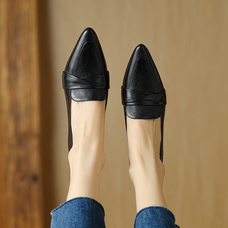 Full-Grain Sheepskin Pointed-Toe Chunky Heel Shoes - Women's Spring Pumps