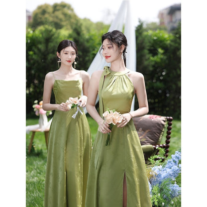 Women's Green Sleeveless High-Waist Bridesmaid Dress — Multiple Lengths & Styles