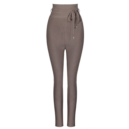 High-Waist Elastic Bandage Leggings - Cropped Solid Color Pants