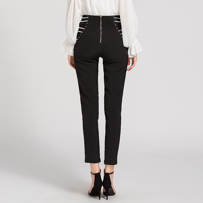 Mid-Waist Slim Fit Slimming Trousers - Polyester Pants for Women