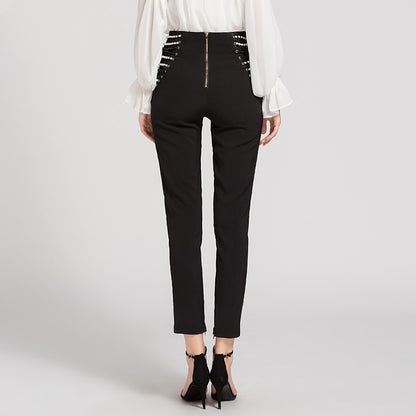 Mid-Waist Slim Fit Slimming Trousers - Polyester Pants for Women