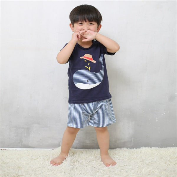 Baby Summer Outfit Set - Cotton T-Shirt & Shorts Cartoon Print