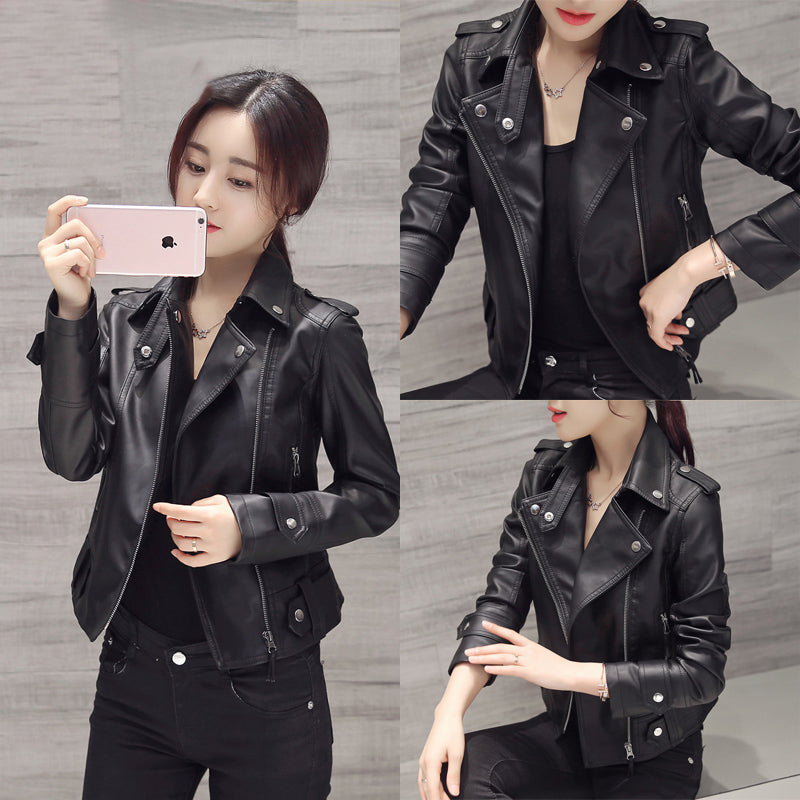 Women's PU Leather Moto Jacket - Slim Fit Motorcycle Style