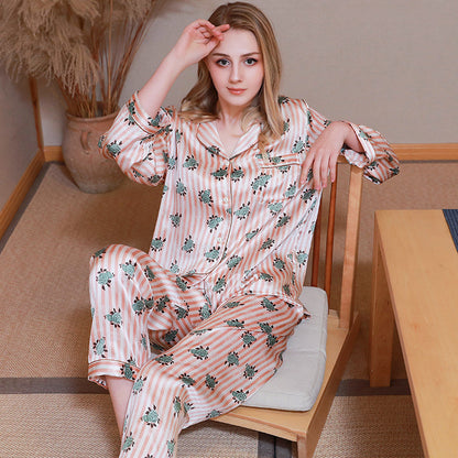 Women's Luxe Mulberry Silk Two-Piece Pajama Set - Long Sleeve Top with V-Neck and Full-Length Pants