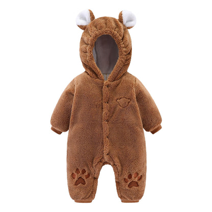 Baby Quilted Romper - Soft Rice Velvet Hooded Onesie for Newborns
