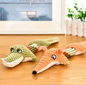 Plush Squeaky Dog Toy - Crocodile Shape Chew Toy with Sound