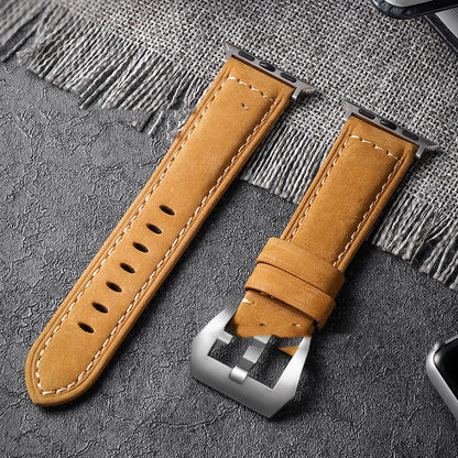 Crazy Horse Leather Apple Watch Band - Brushed Cowhide with Silver Buckle