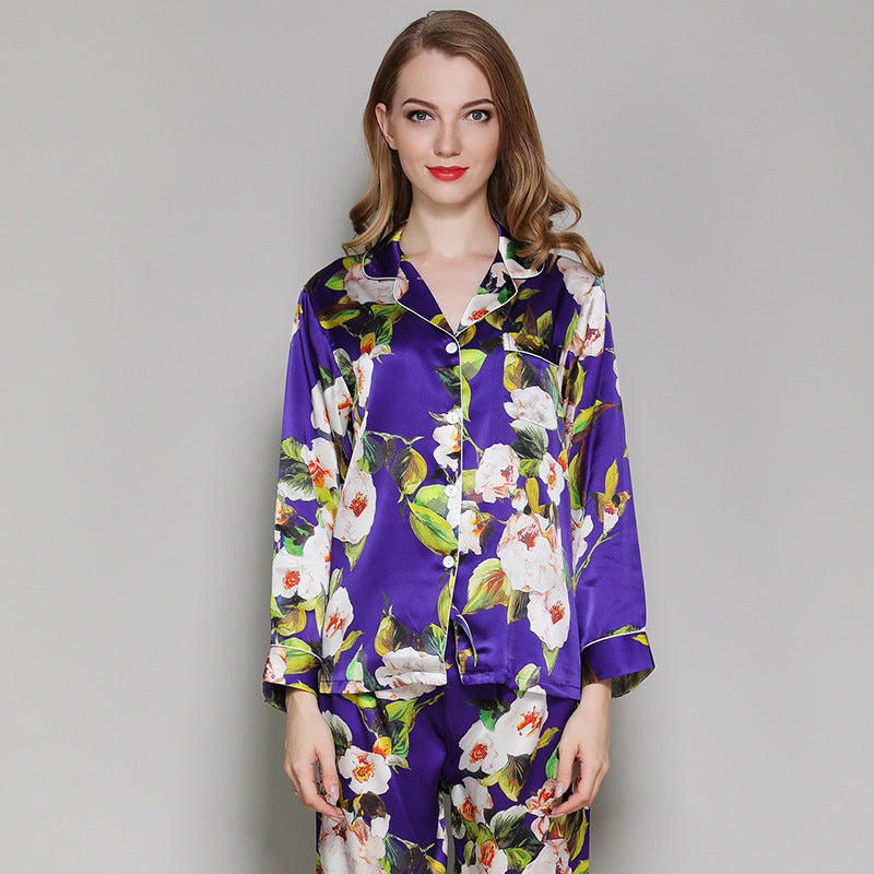 Luxe Silk Long-Sleeve Pajama Set - Two-Piece Sleepwear