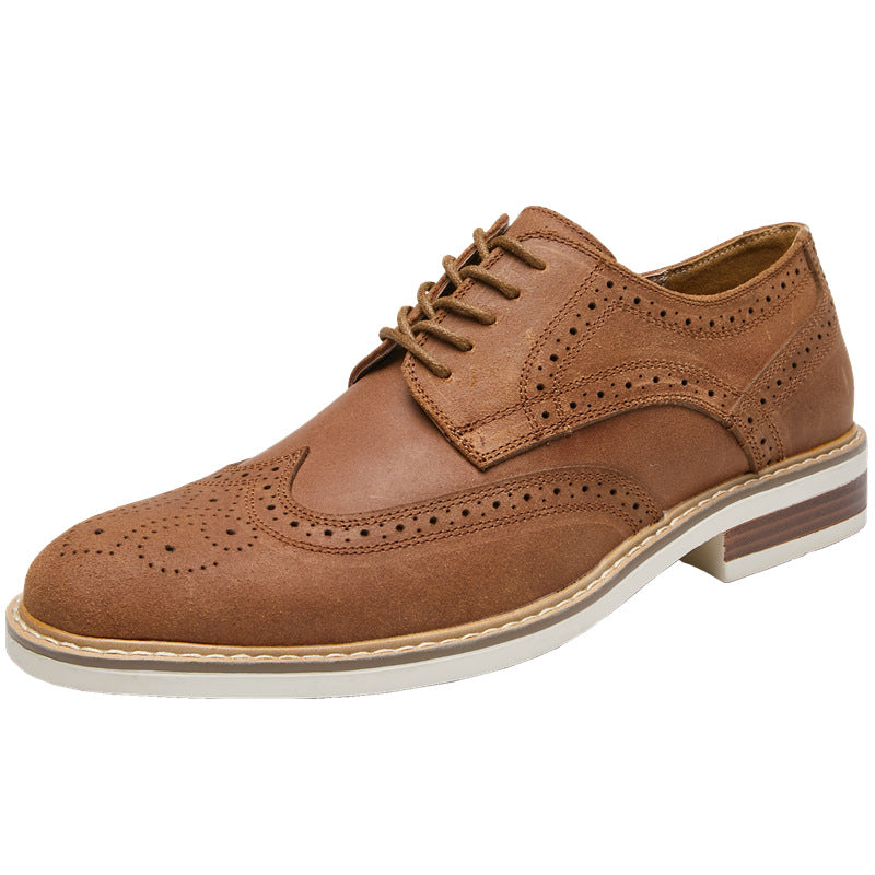 Men's Genuine Leather Brogue Shoes - Cow Suede Formal Business Dress Shoes