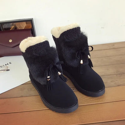 Women's Mid-Length Snow Boots - Microfiber Winter Boots with Front Zipper