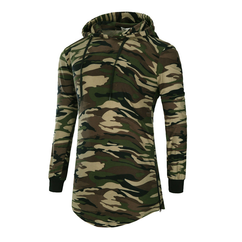 Mid-Length Hooded Pullover T-Shirt - Camouflage Sports Long Sleeve