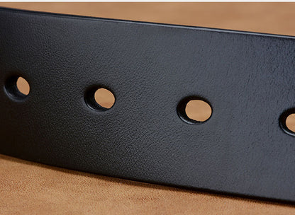 Men's Plus Size First Layer Cowhide Leather Belt - Casual Frosted Finish with Alloy Square Buckle