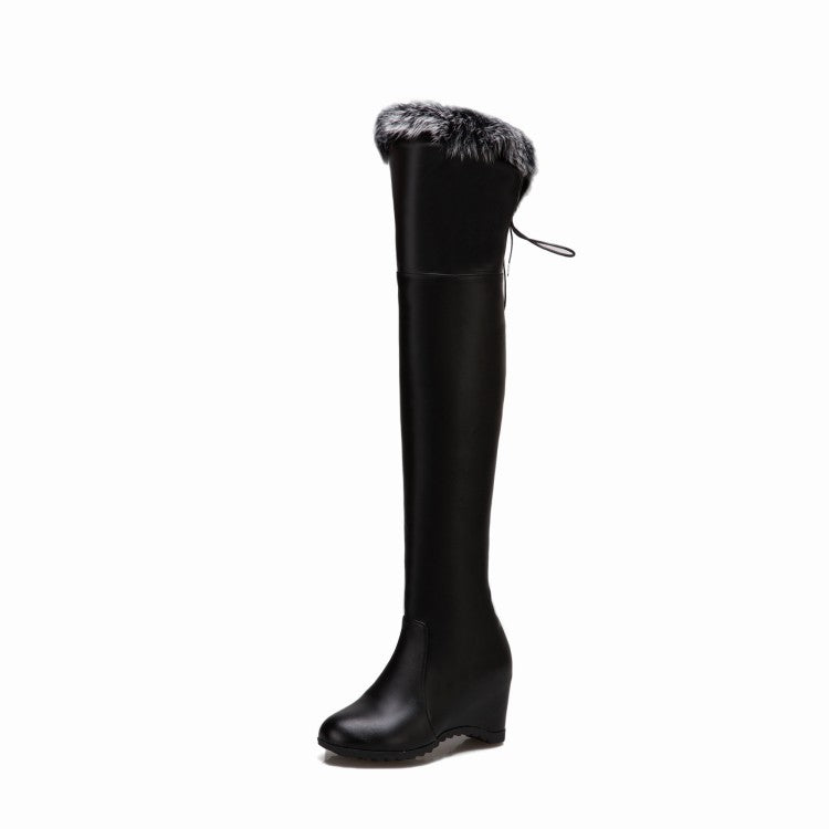 Women's Thigh High Wedge Winter Boots - Over The Knee Fur Plush Heels
