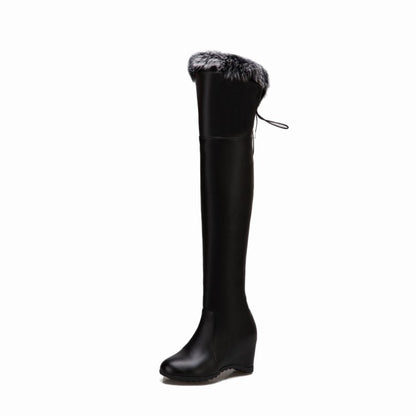 Women's Thigh High Wedge Winter Boots - Over The Knee Fur Plush Heels
