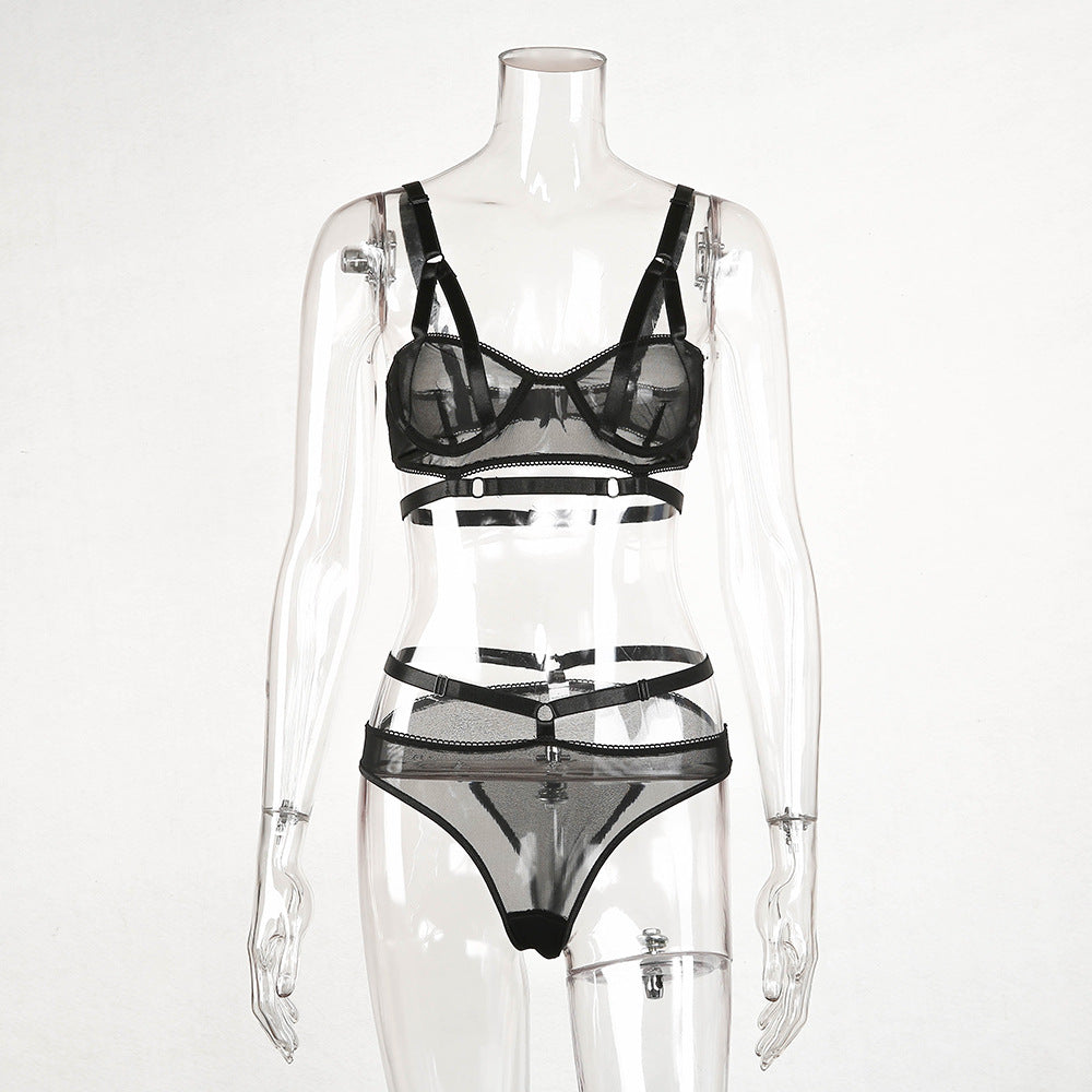 Women's Mesh Perspective Lingerie Set - High Waist Bra and Brief