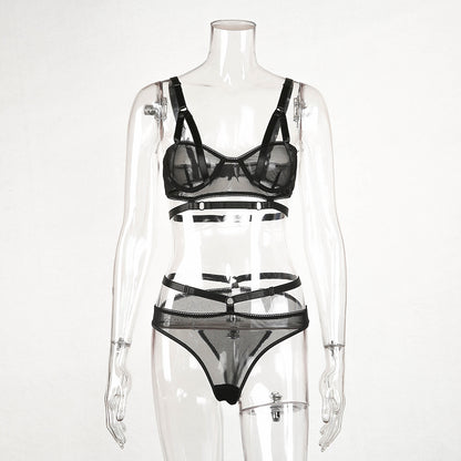 Women's Mesh Perspective Lingerie Set - High Waist Bra and Brief