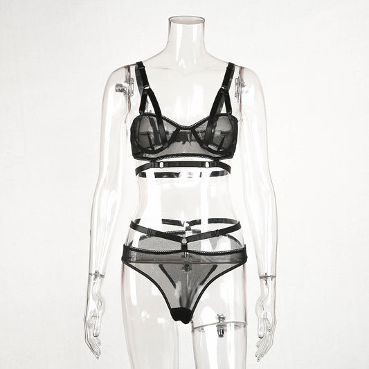 Women's Mesh Perspective Lingerie Set - High Waist Bra and Brief
