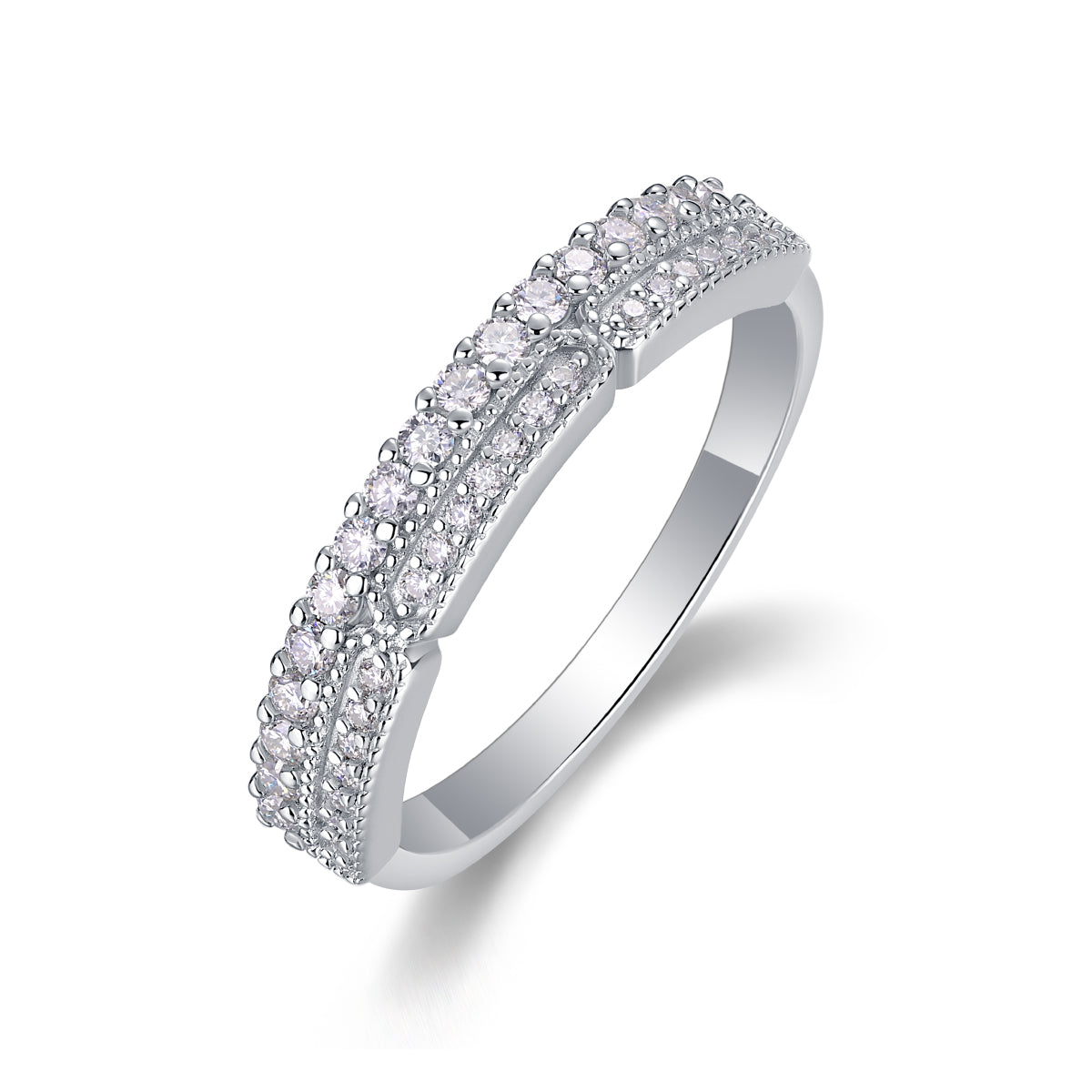 Moissanite Sterling Silver Ring - Platinum Plated Wedding Band