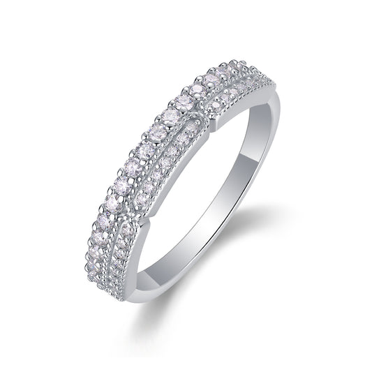Moissanite Sterling Silver Ring - Platinum Plated Wedding Band