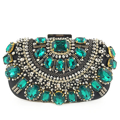 Diamond-Studded Ladies Evening Bag - Pearl Embellished Banquet Clutch