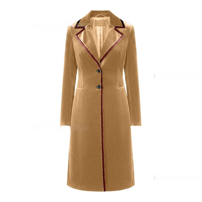 Women's Elegant Velvet Coat - Sophisticated Long Sleeve Winter Jacket