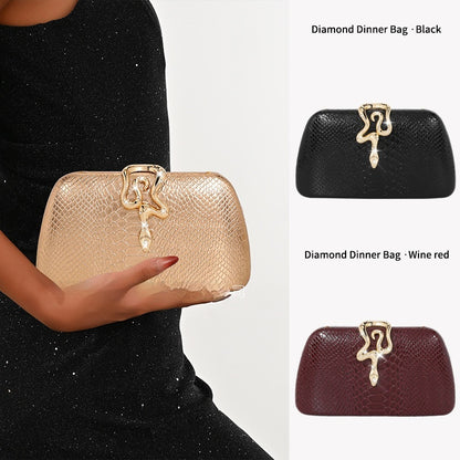 Snake Print Evening Tote - PU Leather Chain Shoulder Bag