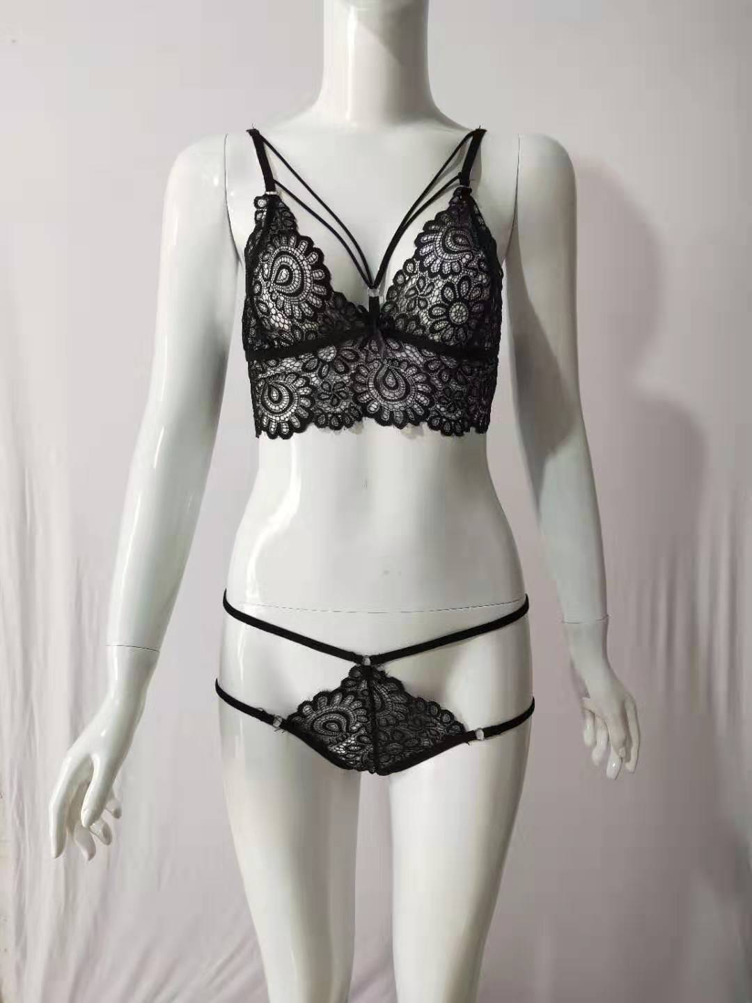 Lace Lingerie Set - Three-Piece Bandage Style with Delicate Eyelash Trim