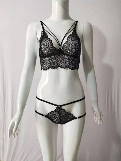 Lace Lingerie Set - Three-Piece Bandage Style with Delicate Eyelash Trim