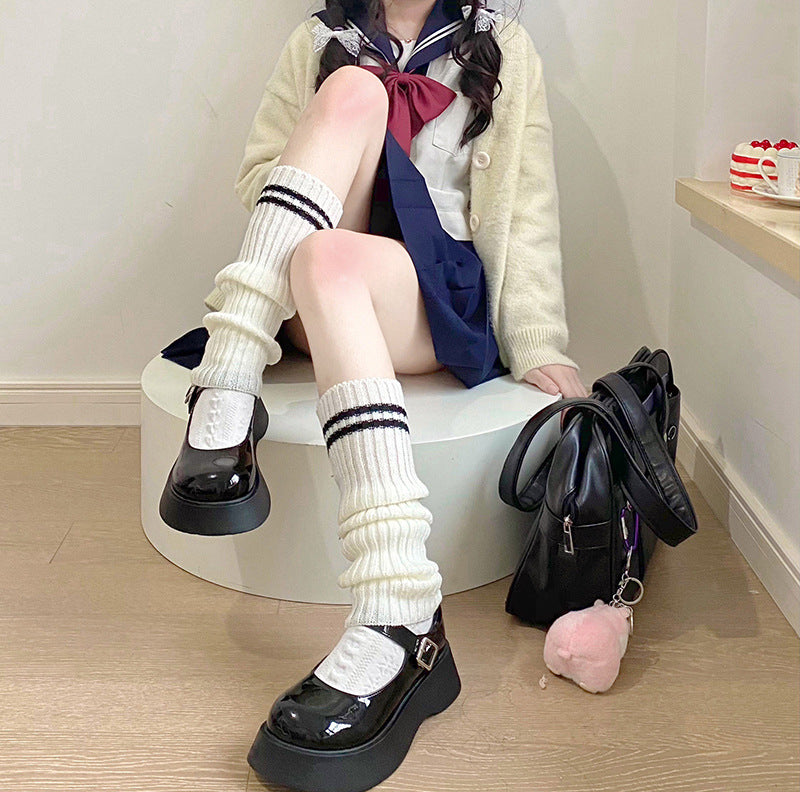 Women's Knitted Striped Over-the-Knee Socks - Black and White Thigh High Hosiery
