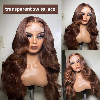 Wavy Brown Lace Front Human Hair Wig - Front Lace Construction