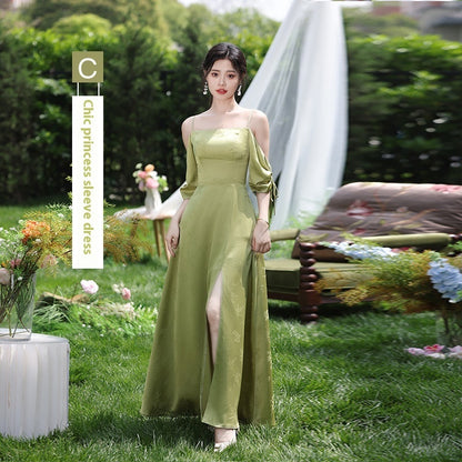 Women's Green Sleeveless High-Waist Bridesmaid Dress — Multiple Lengths & Styles