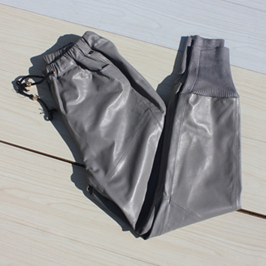 Women's Genuine Sheepskin Leather Baggy Trousers - Street Style