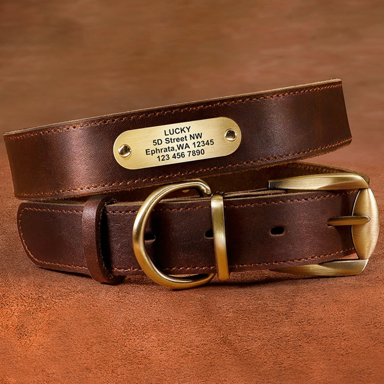 Genuine Leather Dog Collar - Cowhide with Engraved Personalization and Anti-Loss Design