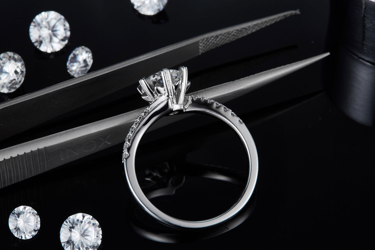 1 Carat Moissanite Sterling Silver Wedding Ring - Platinum Plated