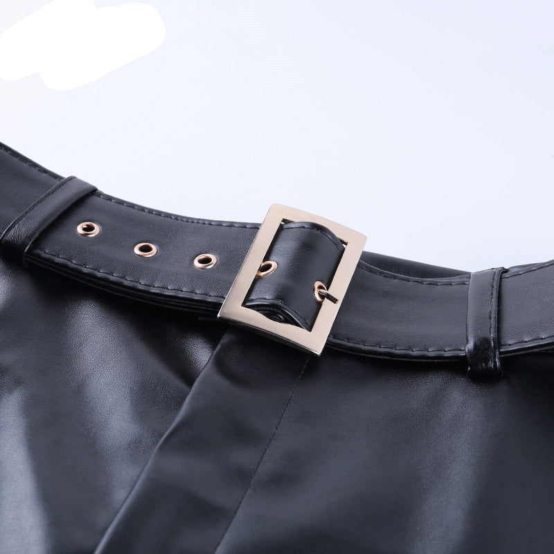 Belted Faux Leather Pants - Casual Tight-Fit Trousers for Women