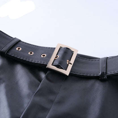 Belted Faux Leather Pants - Casual Tight-Fit Trousers for Women