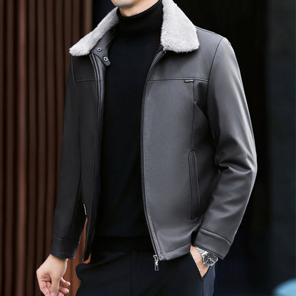Men's Insulated PU Leather Jacket - Winter Quilted Down Coat