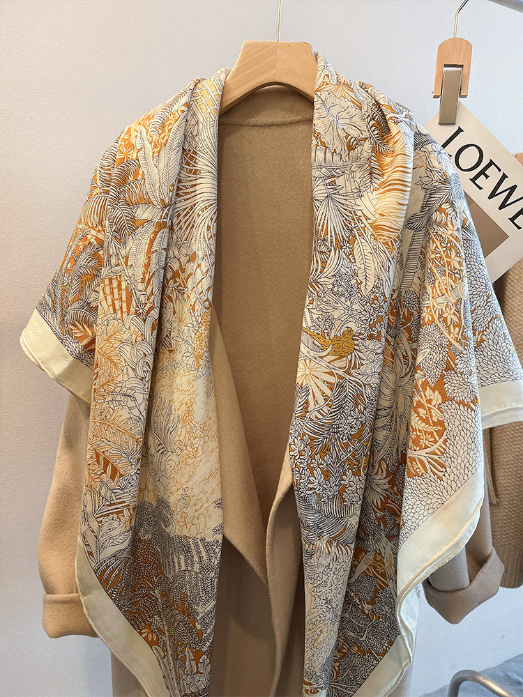 Luxe Herringbone Silk & Wool Scarf - Beige Premium Blend
